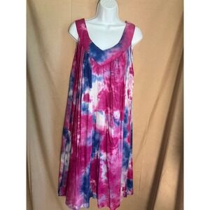 Uniti Casuals Tie Dye Dress Womens OS Pink Blue Excellent Sleeveless V-Neck Midi